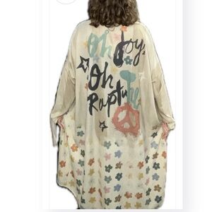 Marisima Italy Oh Joy Peace Kimono Long Open Front Graffiti Rapture Edgy One Siz